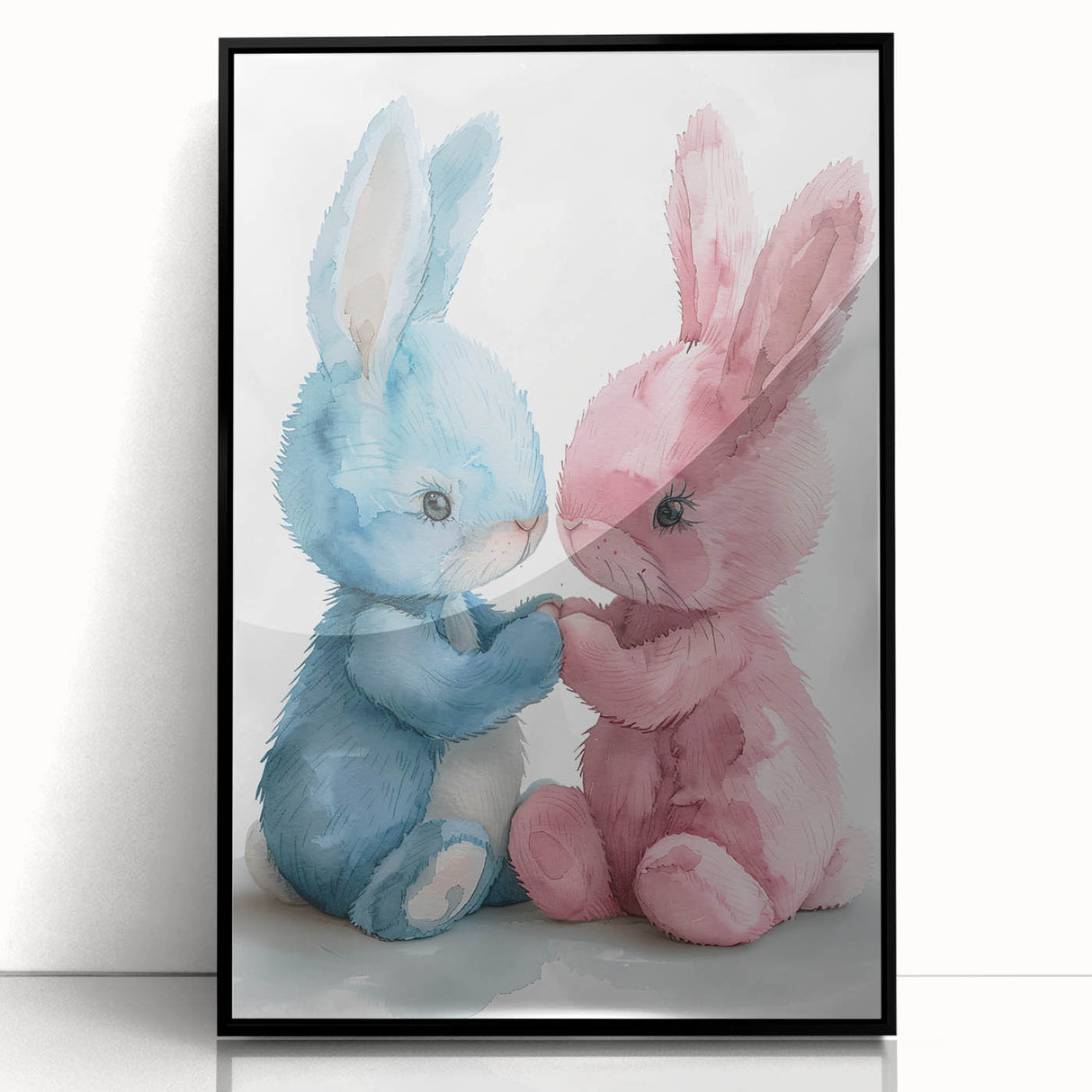Adorable Bunny Duo - Kids Room Wall Art Canvas and Framed Options