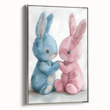 Adorable Bunny Duo - Kids Room Wall Art Canvas and Framed Options