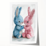 Adorable Bunny Duo - Kids Room Wall Art Canvas and Framed Options