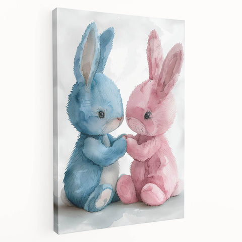 Adorable Bunny Duo - Kids Room Wall Art Canvas and Framed Options
