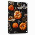 Large abstract wall art on acrylic glass depicting swirling autumn colors, ideal for dining room or bedroom decor.
