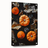 Large abstract wall art on acrylic glass depicting swirling autumn colors, ideal for dining room or bedroom decor.