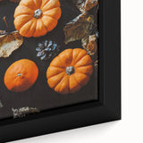 Framed canvas featuring a textured fall scene in black with vibrant, colorful leaves, ideal for large living room decor.