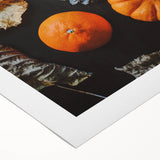 Art deco poster featuring autumnal scene with muted orange and brown hues on rolled canvas, suitable for dining room decor.