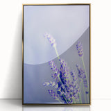 Large art print of a mid-century modernist spring scene in pastel shades, framed in gold acrylic, ideal for nursery wall art.