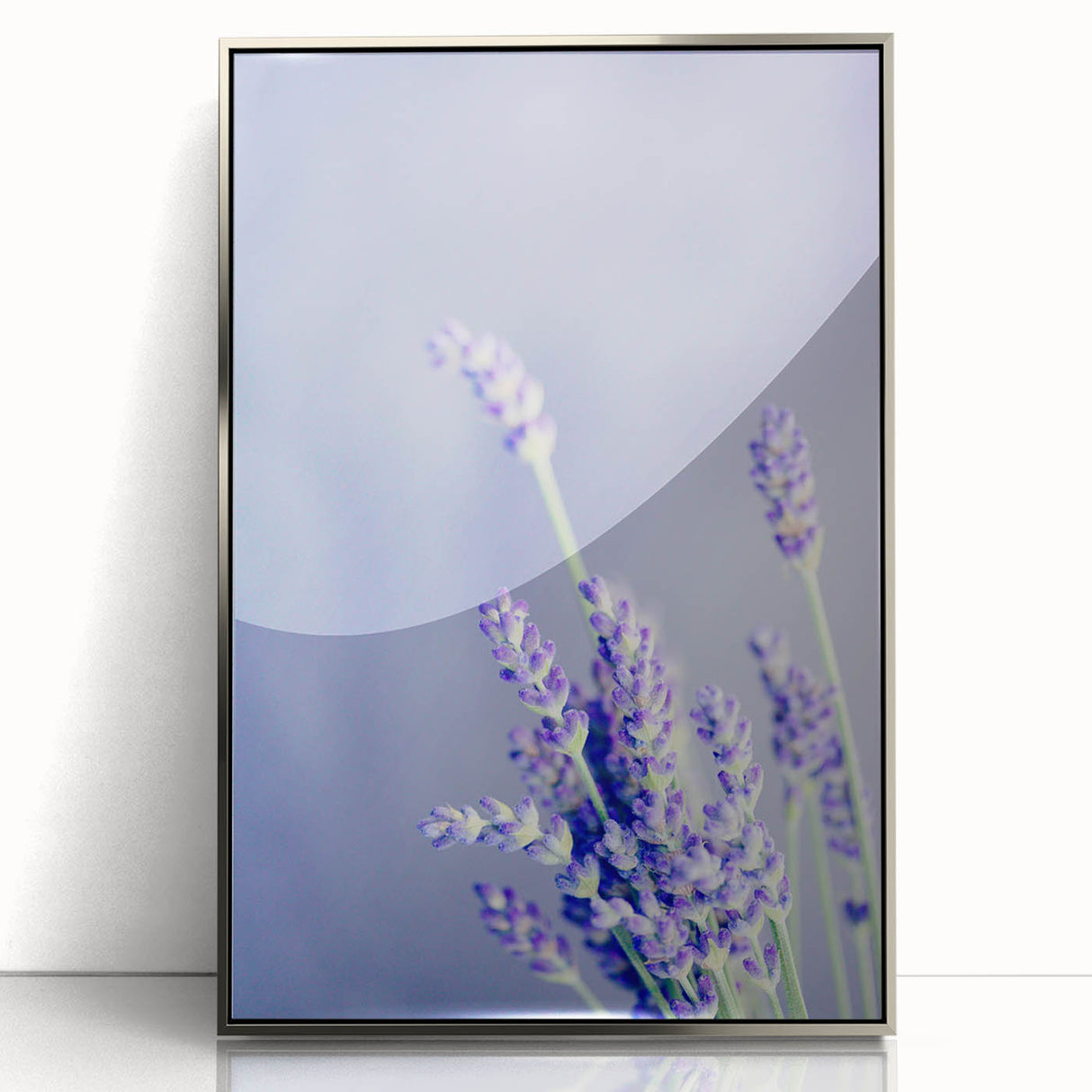 Mid-century modernist art depicting spring with soft green and yellow tones on a framed acrylic panel.