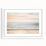 Abstract art print featuring swirling blue and white patterns on a framed canvas, suitable for dining room or bedroom decor.