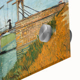 Large abstract wall art print on acrylic, featuring swirling blue and yellow tones in a mid-century modernist style.