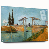 Acrylic print of a Van Gogh-inspired abstract design in vibrant blues and yellows, suitable for bedroom or dining room decor.