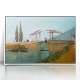 Mid-century modernist art of a starry night in vibrant blue and yellow hues on a framed acrylic print.