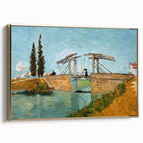 Side view of a framed canvas featuring a Van Gogh landscape painting in muted earth tones, ideal for bedroom wall art.
