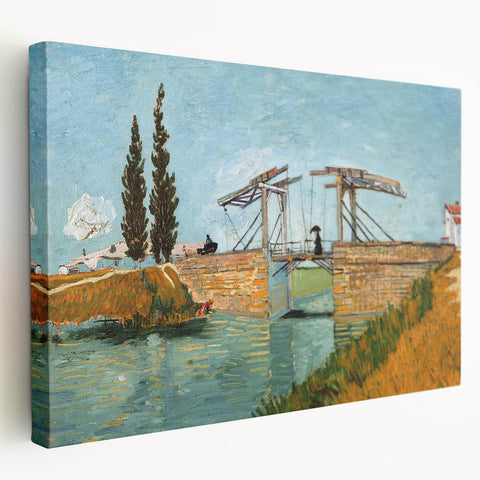 Side view of a large stretched canvas featuring a Van Gogh-inspired abstract design in vibrant blues and yellows.