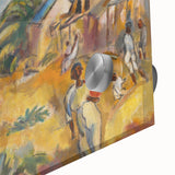 Modern Wall Art: Vibrant Landscape with Figures and Horse Carriage