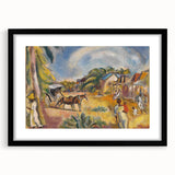 Modern Wall Art: Vibrant Landscape with Figures and Horse Carriage