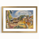 Modern Wall Art: Vibrant Landscape with Figures and Horse Carriage