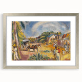 Modern Wall Art: Vibrant Landscape with Figures and Horse Carriage