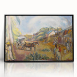 Modern Wall Art: Vibrant Landscape with Figures and Horse Carriage