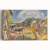 Modern Wall Art: Vibrant Landscape with Figures and Horse Carriage