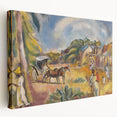 Modern Wall Art: Vibrant Landscape with Figures and Horse Carriage