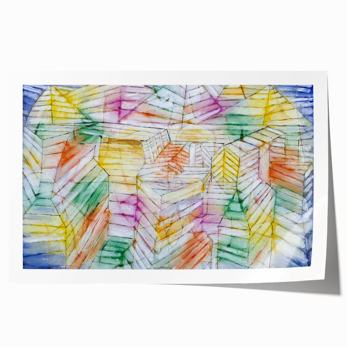 Modern Wall Art: Abstract Geometric Mountain Design with Pastel Tones