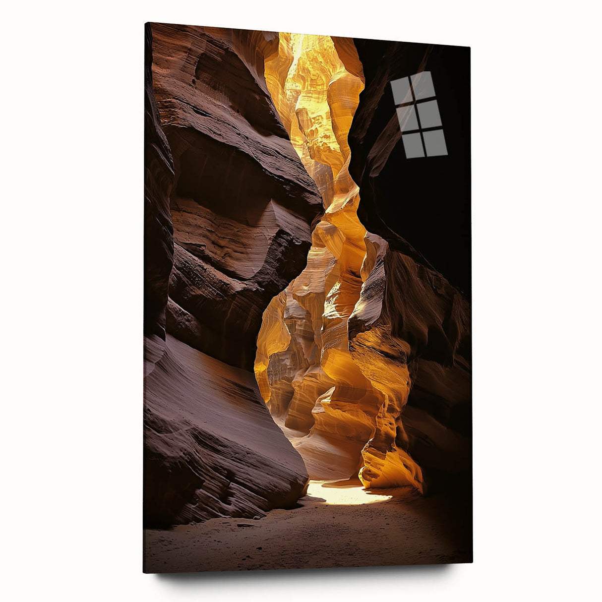 Acrylic landscape artwork depicting a cave view with vibrant colors and intricate details, displayed in a side profile without pins for a modern aesthetic. Perfect for enhancing interior decor.