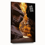 Acrylic landscape artwork depicting a cave view with vibrant colors and intricate details, displayed in a side profile without pins for a modern aesthetic. Perfect for enhancing interior decor.