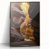 Framed acrylic artwork showcasing a stunning silver landscape with intricate cave formations, emphasizing modern design and elegance in home decor.