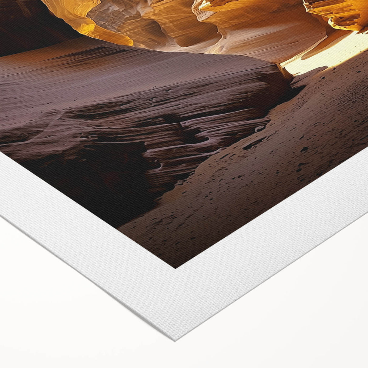 A rolled canvas print showcasing a stunning landscape scene with colorful caves, featuring rich textures and vibrant hues, packaged securely in a protective tube.