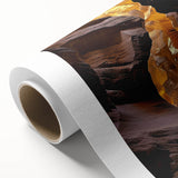 Rolled canvas artwork depicting a vibrant landscape with cave formations, showcasing rich colors and intricate details, ideal for home decor enhancement.