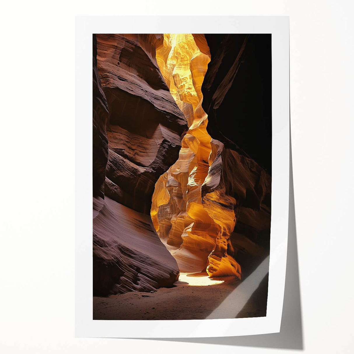 Rolled print showcasing a stunning landscape scene of caves, featuring intricate details and vibrant colors, packaged securely in a protective cardboard tube for easy shipping and display.