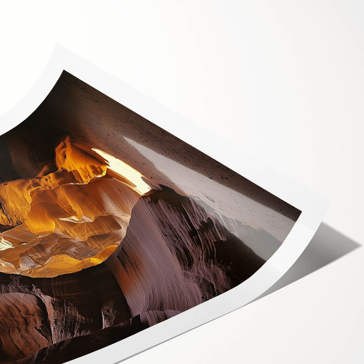 Stunning rolled print depicting vibrant abstract landscape featuring caves, ideal for modern home decor. Crafted on high-quality paper for durability.