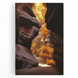 Stretched canvas artwork depicting a serene landscape with caves, showcasing earthy tones and intricate details, perfect for home decor or office ambiance.