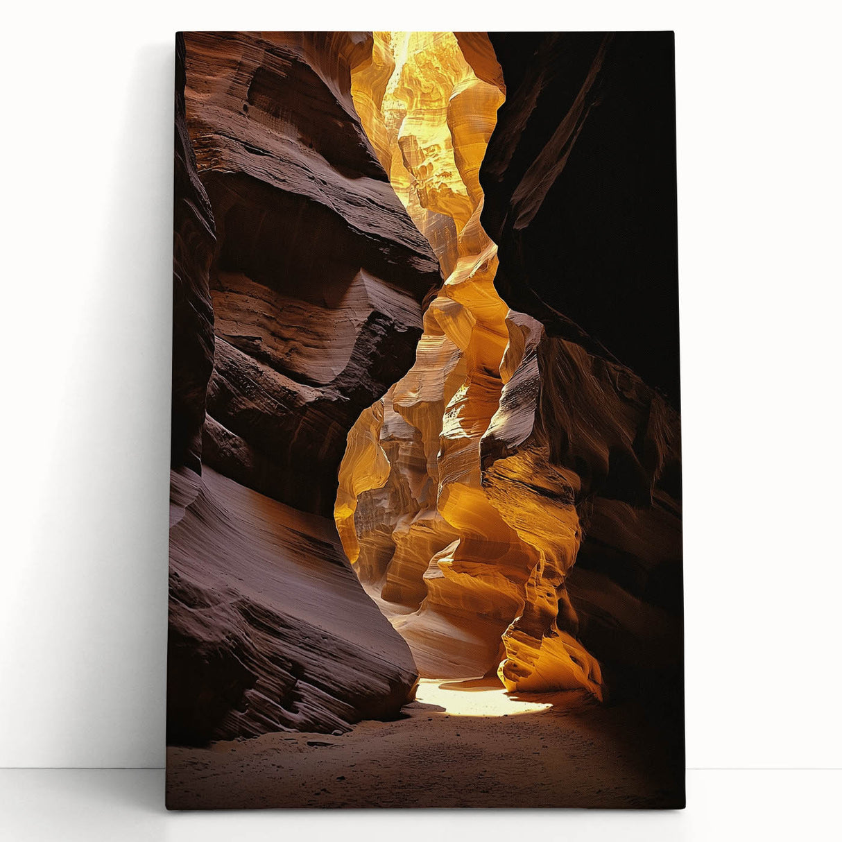 Stretched canvas artwork depicting a serene landscape with cave formations, showcasing vibrant colors and intricate details, ideal for home decor.