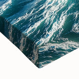 Close-up of a stretched canvas artwork showcasing a dramatic landscape with towering cliffs and vibrant colors, perfect for home decor and inspiration.