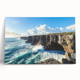 Stretched canvas artwork depicting vibrant cliffs and landscapes, showcasing rich colors and textures, perfect for enhancing home decor and artistic ambiance.