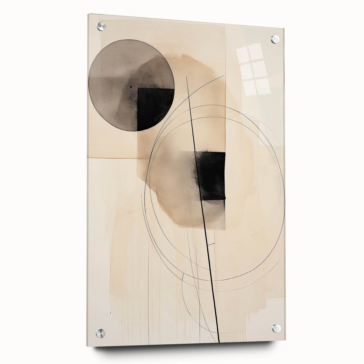 Modern Dining Area Art – Geometric Abstract Black & Beige Print