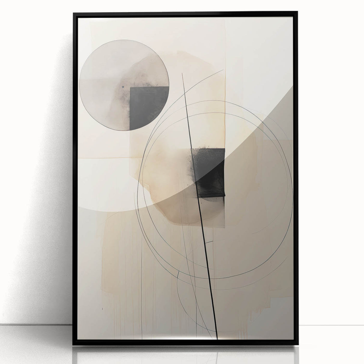 Modern Dining Area Art – Geometric Abstract Black & Beige Print