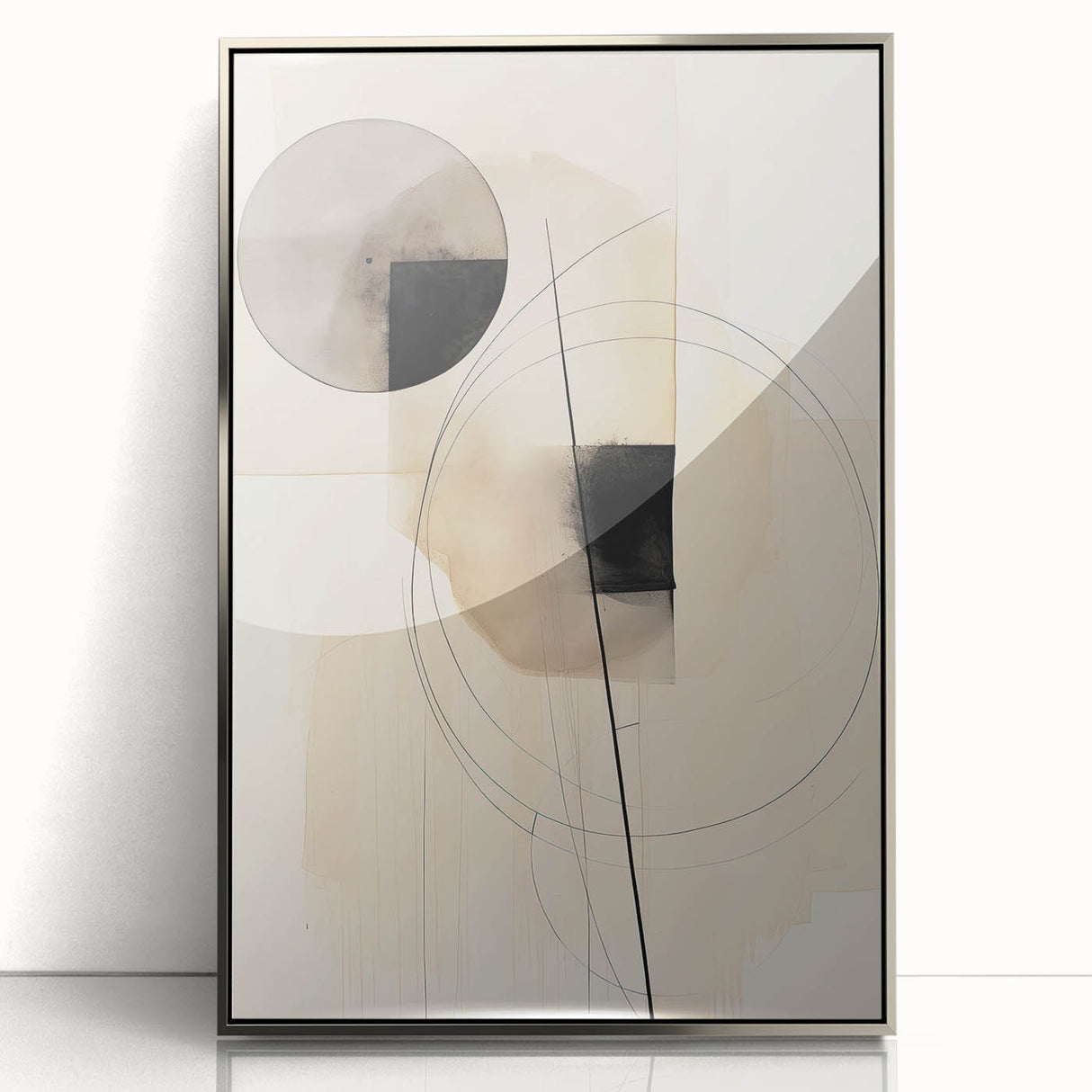 Modern Dining Area Art – Geometric Abstract Black & Beige Print