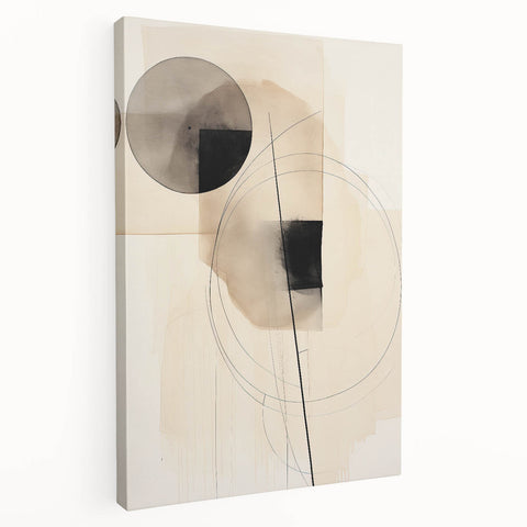 Modern Dining Area Art – Geometric Abstract Black & Beige Print