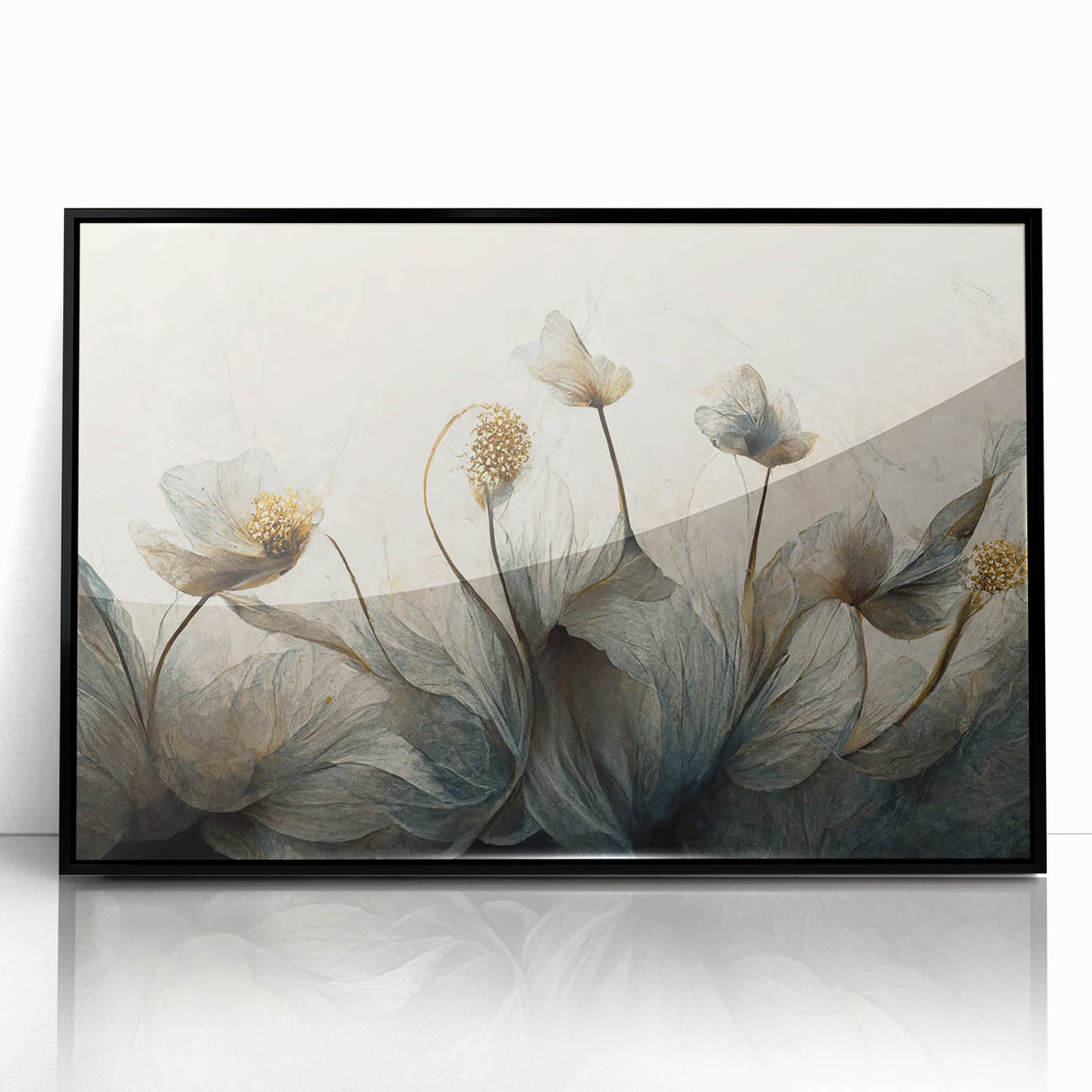 Framed abstract floral wall art with vibrant colors and intricate designs, featuring a sleek black frame that enhances its modern aesthetic, perfect for home décor.