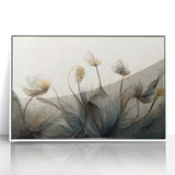 Framed acrylic wall art featuring an abstract floral design in vibrant colors, set against a white background, perfect for modern home decor.