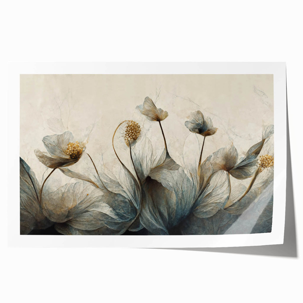 Vibrant abstract floral wall art print showcasing bold colors and dynamic shapes, rolled for easy shipping and display, perfect for modern home decor.