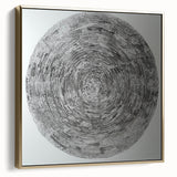 Abstract geometric framed canvas artwork featuring silver and gold tones, showcasing modern design elements that enhance contemporary home decor aesthetics. The piece combines sharp angles and flowing shapes, creating a striking visual contrast ideal for living spaces or galleries.