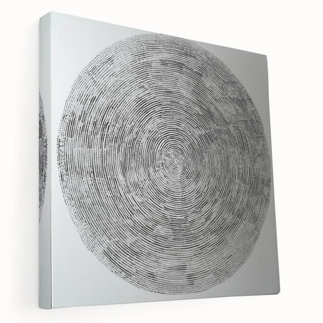 Abstract geometric stretched canvas art showcasing vibrant colors and intricate shapes, perfect for modern home decor. Side view highlights canvas depth and texture.