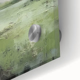 Close-up of an abstract landscape wall art piece, showcasing vibrant colors and dynamic brush strokes on acrylic glass, perfect for modern home decor.