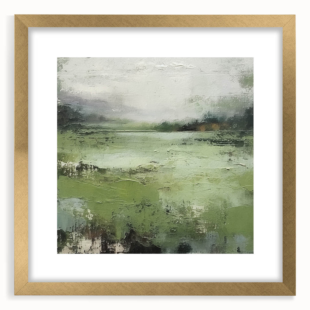 Abstract landscape wall art framed with a gold mat, showcasing vibrant colors and intricate patterns, ideal for modern home decor or office spaces, enhancing artistic ambiance.
