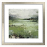 Abstract landscape wall art framed with a silver mat, showcasing soft pastel colors and fluid shapes, perfect for modern home decor and artistic interiors.