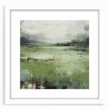 Abstract landscape wall art framed with a white mat, showcasing soft colors and flowing shapes, perfect for modern home decor. Ideal for adding a serene touch to any room.