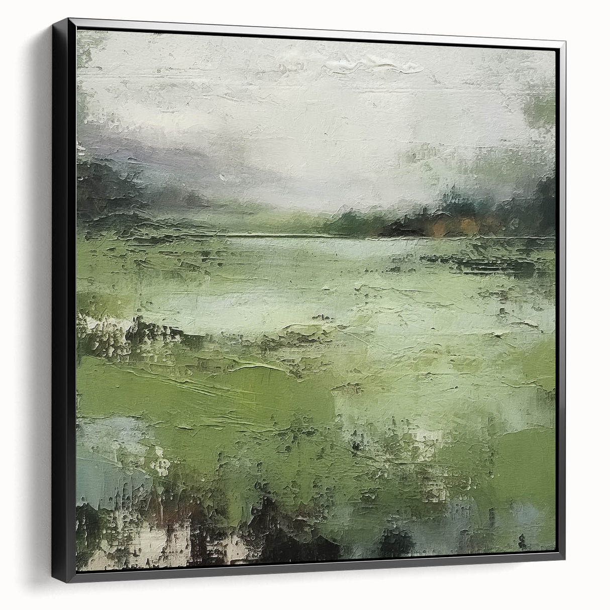 Framed canvas wall art showcasing an abstract landscape design with bold colors and textured details, featuring a sleek black frame that enhances its modern aesthetic. Ideal for contemporary home decor, this piece adds a vibrant touch to any living space.