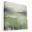 Abstract landscape wall art on a stretched canvas, showcasing vibrant colors and fluid shapes, ideal for modern home decor, displayed from a side view.